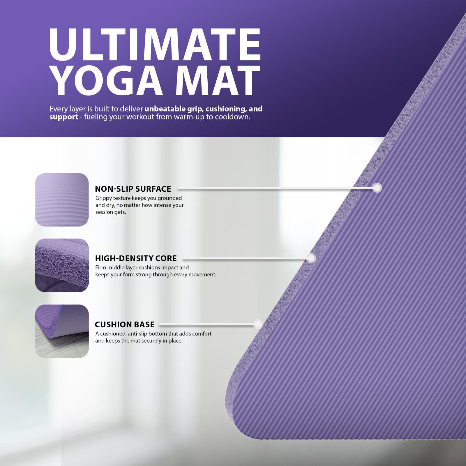 YOGA MAT 10MM THICK EXERCISE MAT GYM WORKOUT FITNESS PILATES HOME NON SLIP NBR