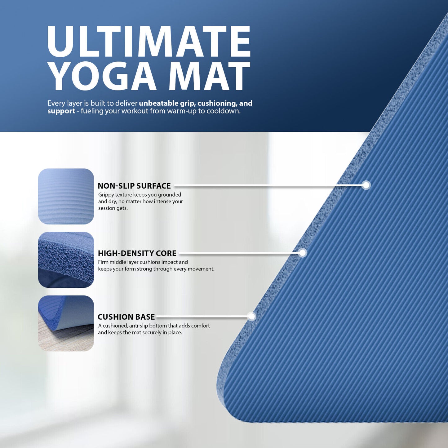 YOGA MAT 10MM THICK EXERCISE MAT GYM WORKOUT FITNESS PILATES HOME NON SLIP NBR
