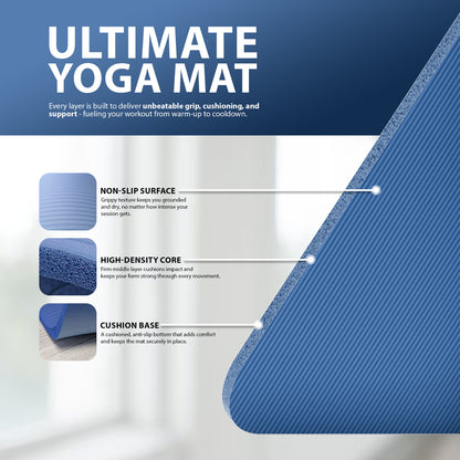 YOGA MAT 10MM THICK EXERCISE MAT GYM WORKOUT FITNESS PILATES HOME NON SLIP NBR