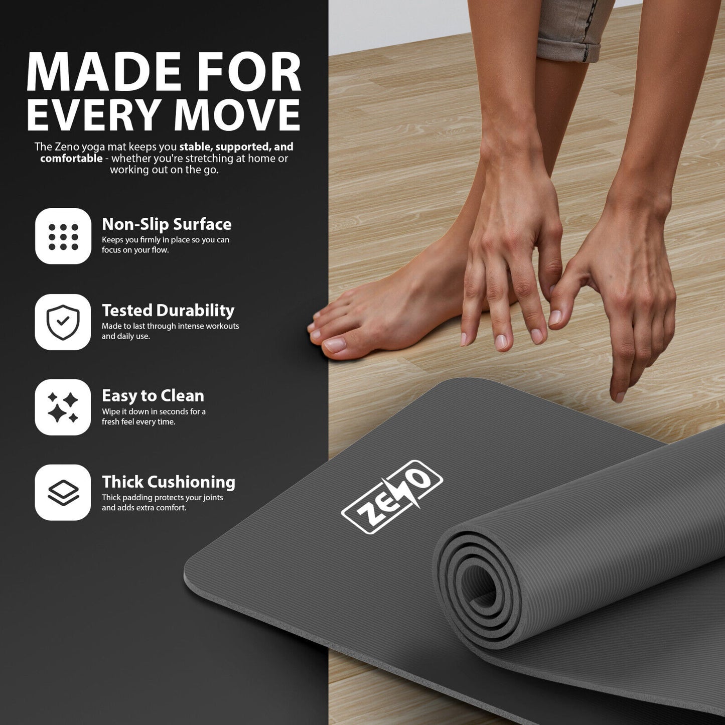 YOGA MAT 10MM THICK EXERCISE MAT GYM WORKOUT FITNESS PILATES HOME NON SLIP NBR