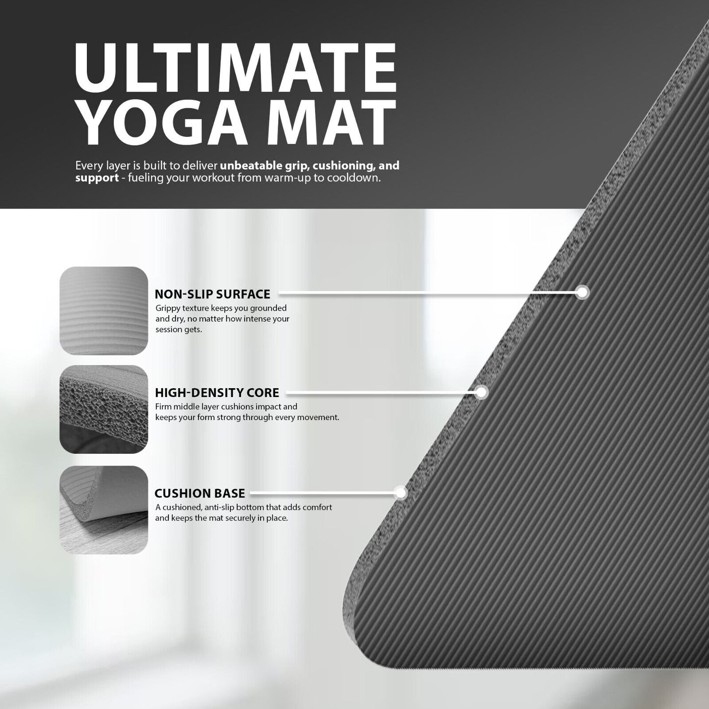 YOGA MAT 10MM THICK EXERCISE MAT GYM WORKOUT FITNESS PILATES HOME NON SLIP NBR